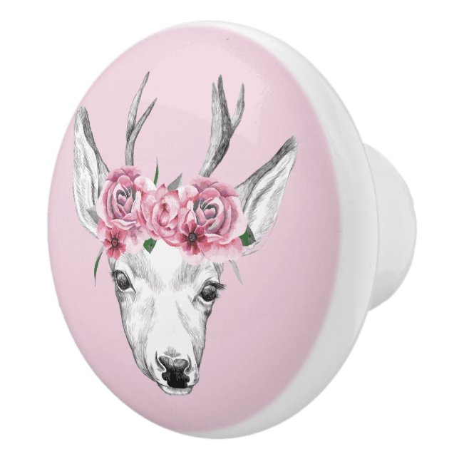 Bouton De Porte En Céramique L'aquarelle fleurit des cerfs communs (Droite)