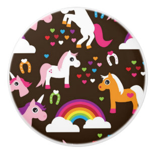 Bouton De Porte En Céramique l'arc-en-ciel de licorne badine le cheval
