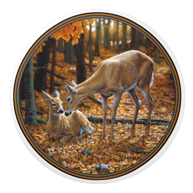 Bouton De Porte En Céramique Le cerf de Virginie - automne (Devant)