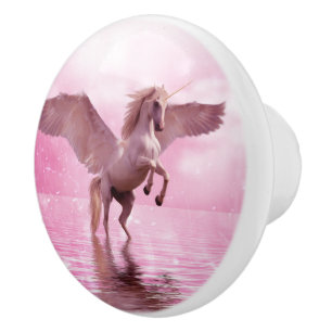 Bouton De Porte En Céramique Le Cheval volant du Pégase teinté de rose en péril