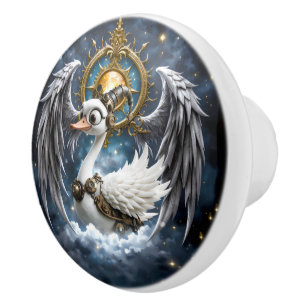 Bouton De Porte En Céramique Le Cygne Curieux à Ressort.