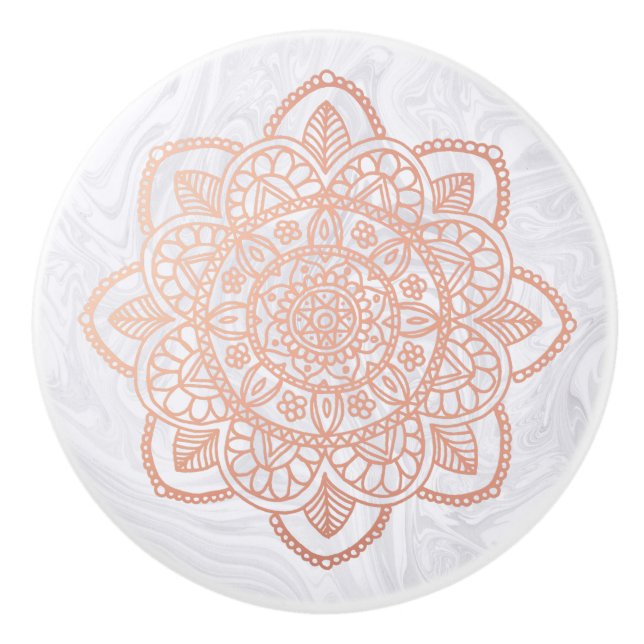 Bouton De Porte En Céramique Le marbre élégant Rose Gold Mandala (Devant)