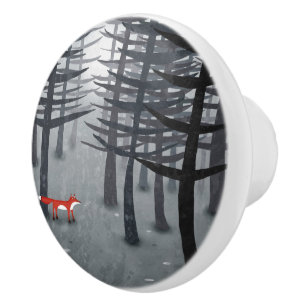 Bouton De Porte En Céramique Le renard et la forêt
