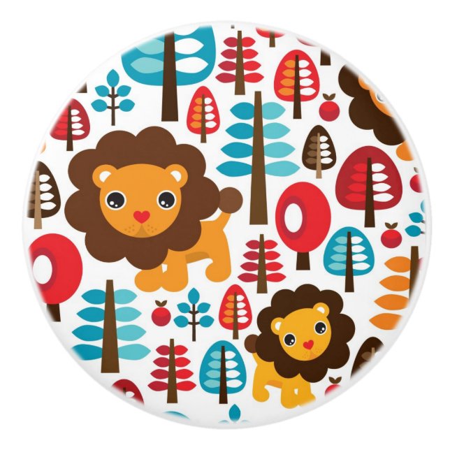 Bouton De Porte En Céramique le rétro lion mignon badine l'illustration (Devant)