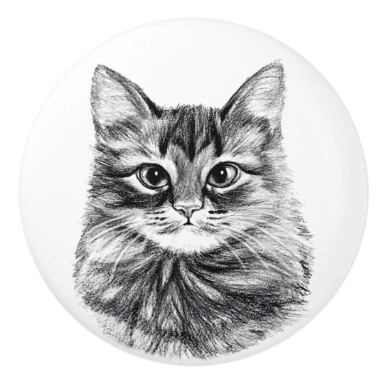 Bouton De Porte En Ceramique Le Tiroir De Visage De Chat De Dessin Au Crayon Zazzle Ca