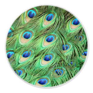 Bouton De Porte En Céramique Le tiroir vert d'oiseau de plumes de paon tire des