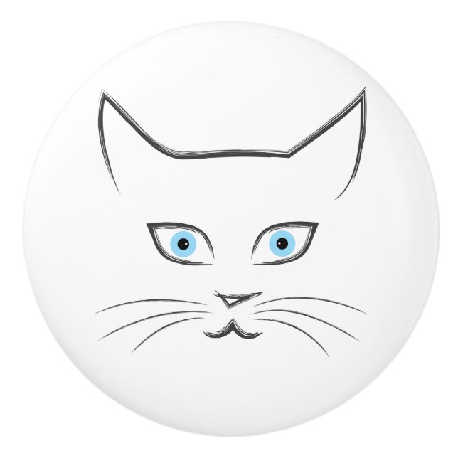 Bouton De Porte En Céramique Le visage de Chat (Devant)