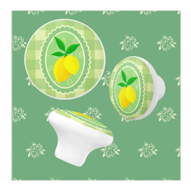Bouton De Porte En Céramique Lémon jaune rétro vert printemps (Country kitchen cabinet knobs.)