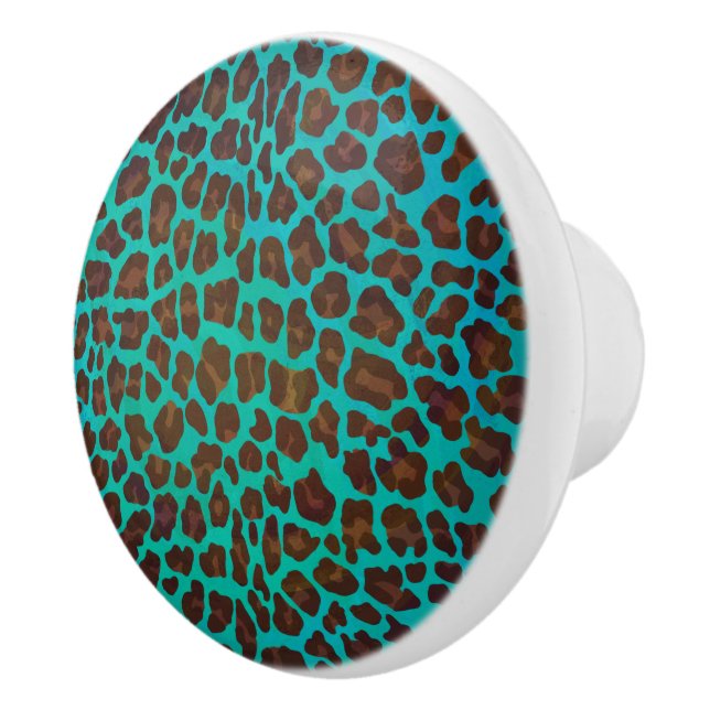Bouton De Porte En Céramique Léopard Brown et Turquoise (Droite)