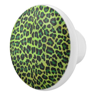 Bouton De Porte En Céramique Léopard noir et vert