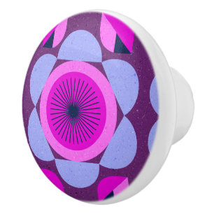 Bouton De Porte En Céramique les années 70 floral vibe - rose et violet - impri