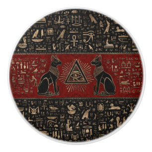 Bouton De Porte En Céramique Les chats égyptiens et l'oeil d'Horus