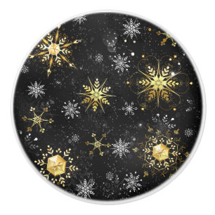 Bouton De Porte En Céramique Les flocons dorés de Noël sur l'Arrière - plan noi