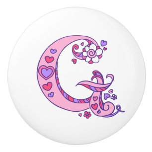 Bouton De Porte En Céramique Lettre G monogramme fleurs et coeur art tirer