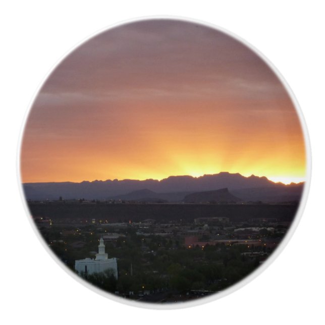 Bouton De Porte En Céramique Lever de soleil sur le paysage de St. George Utah (Devant)