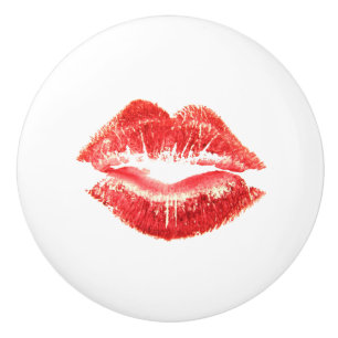 Bouton De Porte En Céramique Lèvres rouges de rouge à lèvres pour le maquillage