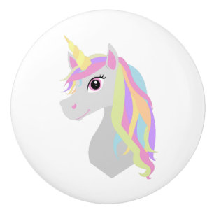 Bouton De Porte En Céramique Licorne d'arc-en-ciel