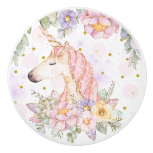Bouton De Porte En Céramique Licorne Magique Pailletée Fleurie Fantaisie Étince