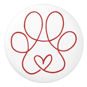 Bouton De Porte En Céramique Ligne continue Paw avec coeur