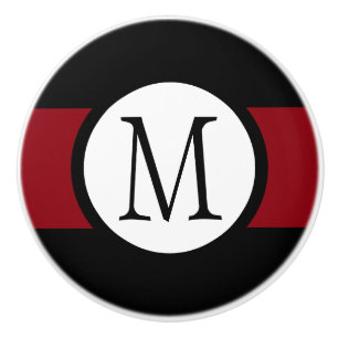 Bouton De Porte En Céramique Ligne noire, blanche et rouge élégamment élégante
