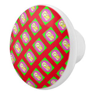 Bouton De Porte En Céramique Lime Vert et violet clair motifs