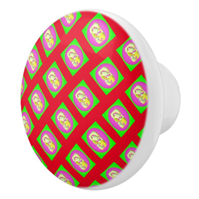 Bouton De Porte En Céramique Lime Vert et violet clair motifs (Droite)