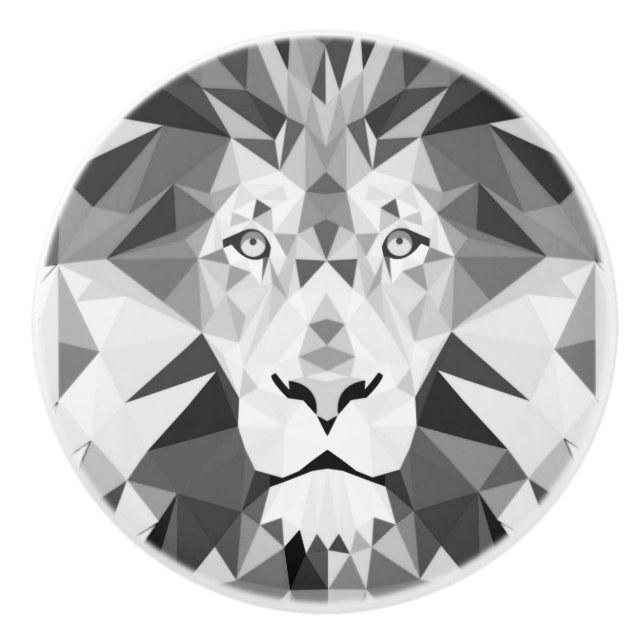 Bouton De Porte En Céramique Lion géométrique noir et blanc (Devant)