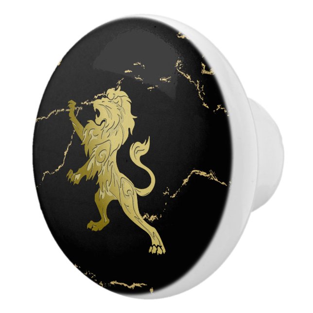 Bouton De Porte En Céramique Lion royal doré marbré (Droite)