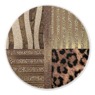 Bouton De Porte En Céramique Lionne Safari Chic Jungle Or Moderne Brillance
