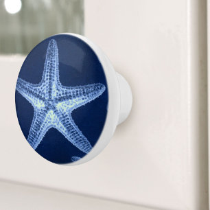 Bouton De Porte En Céramique littoral chic plage rustique nautique bleu étoile