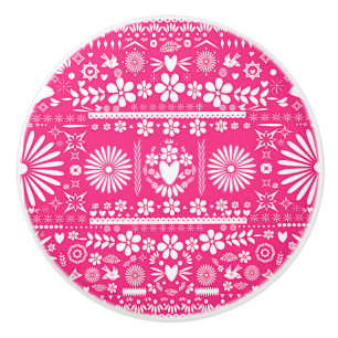 Bouton De Porte En Céramique Livre blanc rose chaud Picado mexicain espagnol