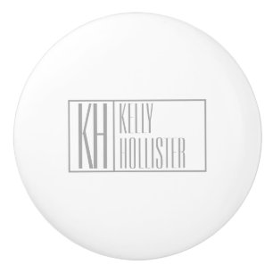Bouton De Porte En Céramique Logo Moderne Grey Initiales & Nom