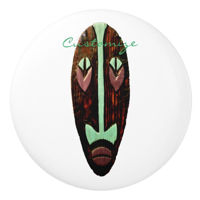 Bouton De Porte En Céramique Long Tonnerre de Masque Tiki (Devant)