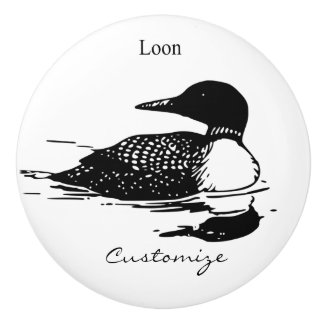 Bouton De Porte En Céramique Loon Swimming Bird Art Thunder_Cove