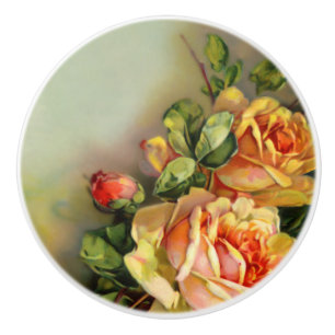 Bouton De Porte En Céramique L'or et rougissent les roses vintages