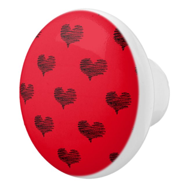 Bouton De Porte En Céramique Love Valentine's Day Black Heart croquis (Droite)