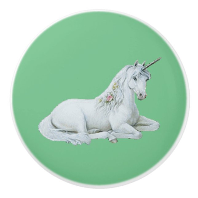 Bouton De Porte En Céramique Lovely Unicorn Green (Devant)