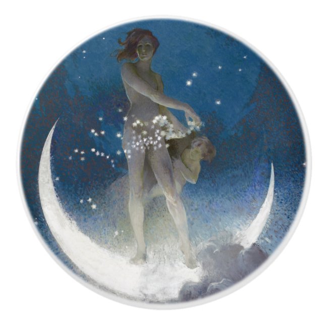 Bouton De Porte En Céramique Luna Goddess at Night Scattering Stars (Devant)