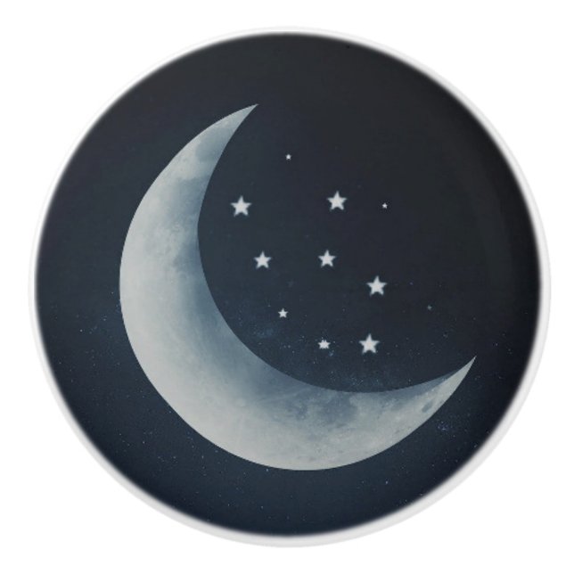 Bouton De Porte En Céramique Lune Stars Céleste Ciel de nuit (Devant)