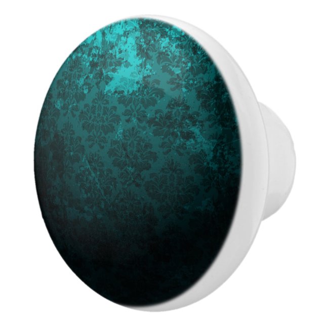 Bouton De Porte En Céramique Luxe Damask turquoise (Droite)