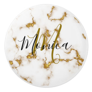 Bouton De Porte En Céramique Luxe élégant Marble or moderne monogramme