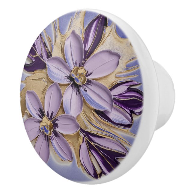 Bouton De Porte En Céramique Luxe Lavande Floral Splash & Contraste Prune Profo (Droite)