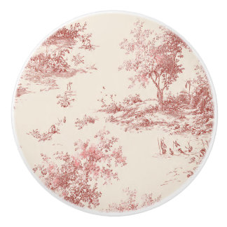 Bouton De Porte En Céramique Luxury Vintage Blush Pink Ivory Toile Jouy French