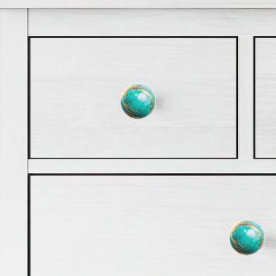 Bouton De Porte En Céramique Magie décorative Turquoise en marbre doré peint