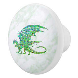 Bouton De Porte En Céramique Magnifique Dragon Vert Mosaïque Personnel