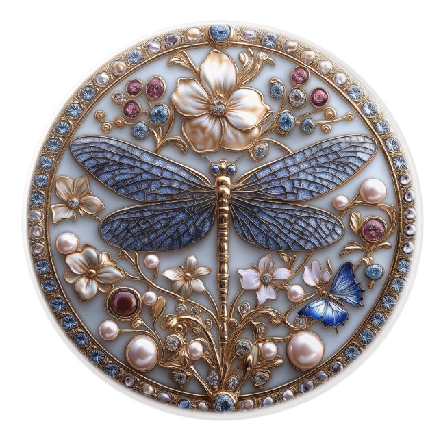 Bouton De Porte En Céramique Magnifique libellule Art Déco (Devant)