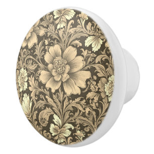 Bouton De Porte En Céramique Magnifique motif floral sépia vintage