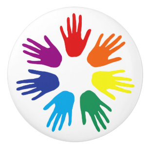 Bouton De Porte En Céramique Main arc-en-ciel