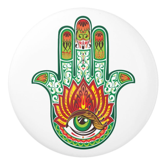 Bouton De Porte En Céramique Main Hamsa (Devant)
