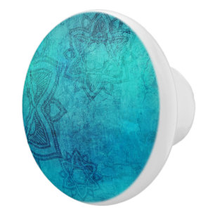 Bouton De Porte En Céramique Mandala bleu